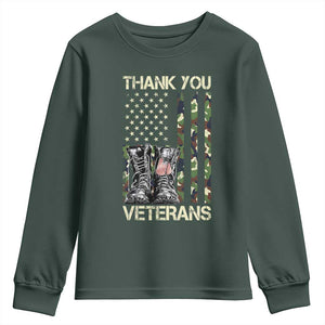 Thank You Veterans Youth Sweatshirt Camo American Flag Military Supportive Veterans Day TS10 Dark Forest Green Print Your Wear
