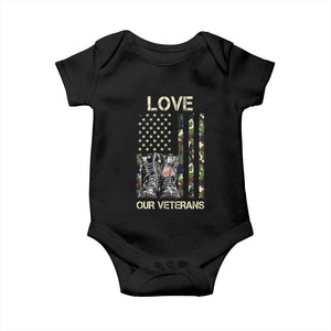 Love Our Veterans Baby Onesie Camo American Flag Military Supportive Veterans Day TS10 Black Print Your Wear