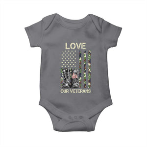 Love Our Veterans Baby Onesie Camo American Flag Military Supportive Veterans Day TS10 Charcoal Print Your Wear