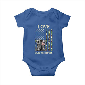 Love Our Veterans Baby Onesie Camo American Flag Military Supportive Veterans Day TS10 Royal Blue Print Your Wear