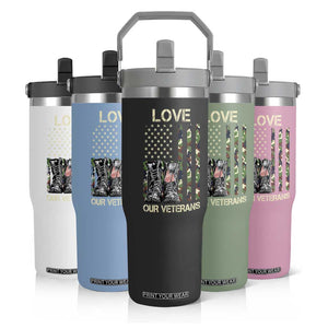 Love Our Veterans Flip Straw Tumbler Camo American Flag Military Supportive Veterans Day TS10 Print Your Wear