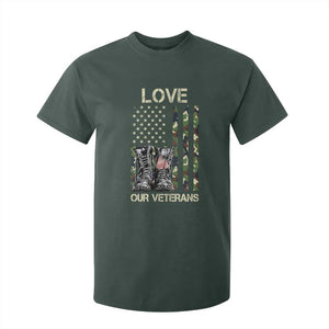 Love Our Veterans T Shirt For Kid Camo American Flag Military Supportive Veterans Day TS10 Dark Forest Green Print Your Wear