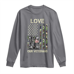 Love Our Veterans Long Sleeve Shirt Camo American Flag Military Supportive Veterans Day TS10 Charcoal Print Your Wear