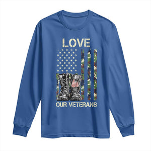 Love Our Veterans Long Sleeve Shirt Camo American Flag Military Supportive Veterans Day TS10 Royal Blue Print Your Wear