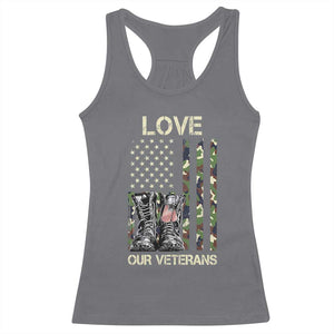 Love Our Veterans Racerback Tank Top Camo American Flag Military Supportive Veterans Day TS10 Charcoal Print Your Wear