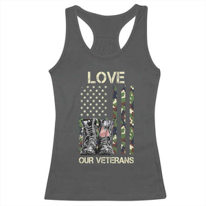 Love Our Veterans Racerback Tank Top Camo American Flag Military Supportive Veterans Day TS10 Dark Heather Print Your Wear