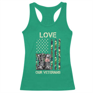 Love Our Veterans Racerback Tank Top Camo American Flag Military Supportive Veterans Day TS10 Irish Green Print Your Wear