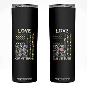 Love Our Veterans Skinny Tumbler Camo American Flag Military Supportive Veterans Day TS10 Black Print Your Wear