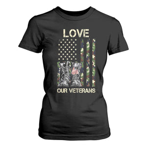 Love Our Veterans T Shirt For Women Camo American Flag Military Supportive Veterans Day TS10 Black Print Your Wear