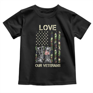 Love Our Veterans Toddler T Shirt Camo American Flag Military Supportive Veterans Day TS10 Black Print Your Wear