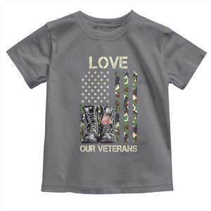 Love Our Veterans Toddler T Shirt Camo American Flag Military Supportive Veterans Day TS10 Charcoal Print Your Wear