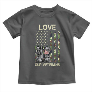 Love Our Veterans Toddler T Shirt Camo American Flag Military Supportive Veterans Day TS10 Dark Heather Print Your Wear