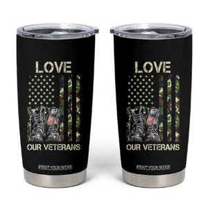 Love Our Veterans Tumbler Cup Camo American Flag Military Supportive Veterans Day TS10 Black Print Your Wear