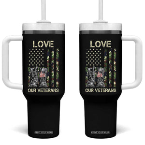 Love Our Veterans Tumbler With Handle Camo American Flag Military Supportive Veterans Day TS10 One Size: 40 oz Black Print Your Wear