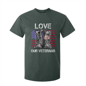 Love Our Veterans T Shirt For Kid American Flag Military Supportive Veterans Day TS10 Dark Forest Green Print Your Wear