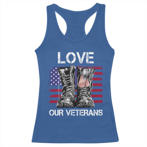 Love Our Veterans Racerback Tank Top American Flag Military Supportive Veterans Day TS10 Royal Blue Print Your Wear