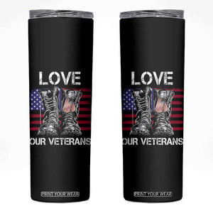 Love Our Veterans Skinny Tumbler American Flag Military Supportive Veterans Day TS10 Black Print Your Wear