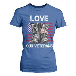 Love Our Veterans T Shirt For Women American Flag Military Supportive Veterans Day TS10 Royal Blue Print Your Wear