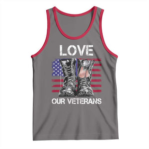 Love Our Veterans Tank Top American Flag Military Supportive Veterans Day TS10 Deep Heather Red Print Your Wear