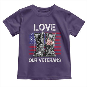 Love Our Veterans Toddler T Shirt American Flag Military Supportive Veterans Day TS10 Purple Print Your Wear