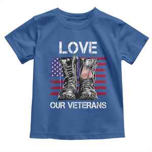 Love Our Veterans Toddler T Shirt American Flag Military Supportive Veterans Day TS10 Royal Blue Print Your Wear