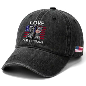 Love Our Veterans Washed Cotton Baseball Cap American Flag Military Supportive Veterans Day TS10 Print Your Wear