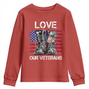 Love Our Veterans Youth Sweatshirt American Flag Military Supportive Veterans Day TS10 Red Print Your Wear