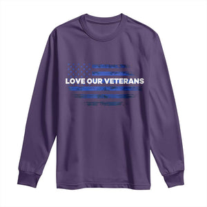 Love Our Veterans Long Sleeve Shirt Veterans Day Grunge American Flag TS10 Purple Print Your Wear