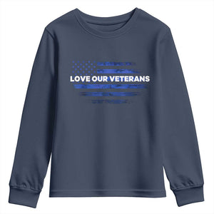 Love Our Veterans Youth Sweatshirt Veterans Day Grunge American Flag TS10 Navy Print Your Wear