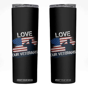 Love Our Veterans Skinny Tumbler Veterans Day Military Appreciation US Flag TS10 Black Print Your Wear