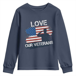 Love Our Veterans Youth Sweatshirt Veterans Day Military Appreciation US Flag TS10 Navy Print Your Wear
