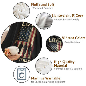 Love Our Veterans Throw Blanket US Veterans Day Proud Military Family US Flag TS10 Print Your Wear