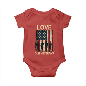 Love Our Veterans Baby Onesie US Veterans Day Proud Military Family US Flag TS10 Red Print Your Wear