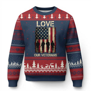 Love Our Veterans Ugly Christmas Sweater US Veterans Day Proud Military Family US Flag TS10 Navy Red Print Your Wear