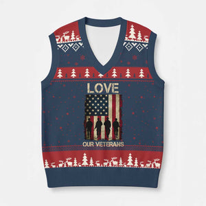 Love Our Veterans V-Neck Knit Sweater Vest US Veterans Day Proud Military Family US Flag TS10 Navy Red Print Your Wear