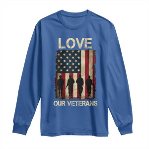 Love Our Veterans Long Sleeve Shirt US Veterans Day Proud Military Family US Flag TS10 Royal Blue Print Your Wear