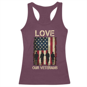 Love Our Veterans Racerback Tank Top US Veterans Day Proud Military Family US Flag TS10 Maroon Print Your Wear
