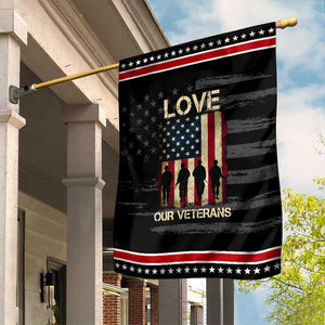 Love Our Veterans Garden Flag US Veterans Day Proud Military Family US Flag TS10 Distressed Black Red Print Your Wear
