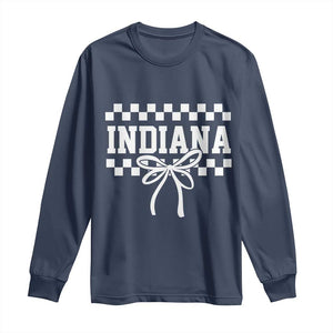 Retro Indiana Long Sleeve Shirt Coquette Bow Checkered Women Girls Kids TS10 Navy Print Your Wear
