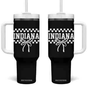 Retro Indiana Tumbler With Handle Coquette Bow Checkered Women Girls Kids TS10 One Size: 40 oz Black Print Your Wear