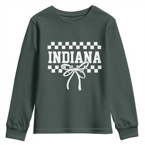 Retro Indiana Youth Sweatshirt Coquette Bow Checkered Women Girls Kids TS10 Dark Forest Green Print Your Wear