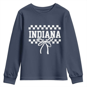 Retro Indiana Youth Sweatshirt Coquette Bow Checkered Women Girls Kids TS10 Navy Print Your Wear