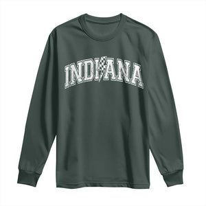 Indiana Fan Long Sleeve Shirt Vintage City Game Day Lightning Bolt Checkered Varsity TS10 Dark Forest Green Print Your Wear