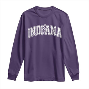 Indiana Fan Long Sleeve Shirt Vintage City Game Day Lightning Bolt Checkered Varsity TS10 Purple Print Your Wear