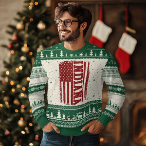 Vintage Indiana Ugly Christmas Sweater Classic Retro City USA Flag Game Day TS10 Beige Green Print Your Wear