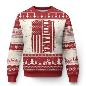Vintage Indiana Ugly Christmas Sweater Classic Retro City USA Flag Game Day TS10 Beige Red Print Your Wear