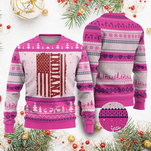 Vintage Indiana Ugly Christmas Sweater Classic Retro City USA Flag Game Day TS10 Hot Pink Print Your Wear
