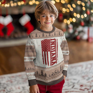 Vintage Indiana Ugly Christmas Sweater Classic Retro City USA Flag Game Day TS10 Mocha Mousse Print Your Wear