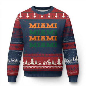 Miami Ugly Christmas Sweater Retro Florida FL Vintage Athletic Sports TS10 Navy Red Print Your Wear