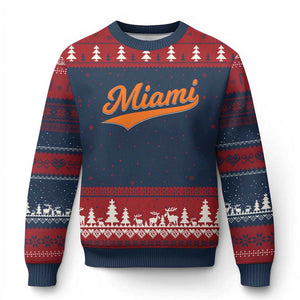 Vintage Miami Ugly Christmas Sweater Florida FL Varsity Script Retro Vintage Athletic Sports TS10 Navy Red Print Your Wear